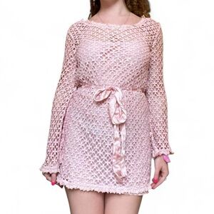 Love Shack Fancy Pink Crochet Mini Dress